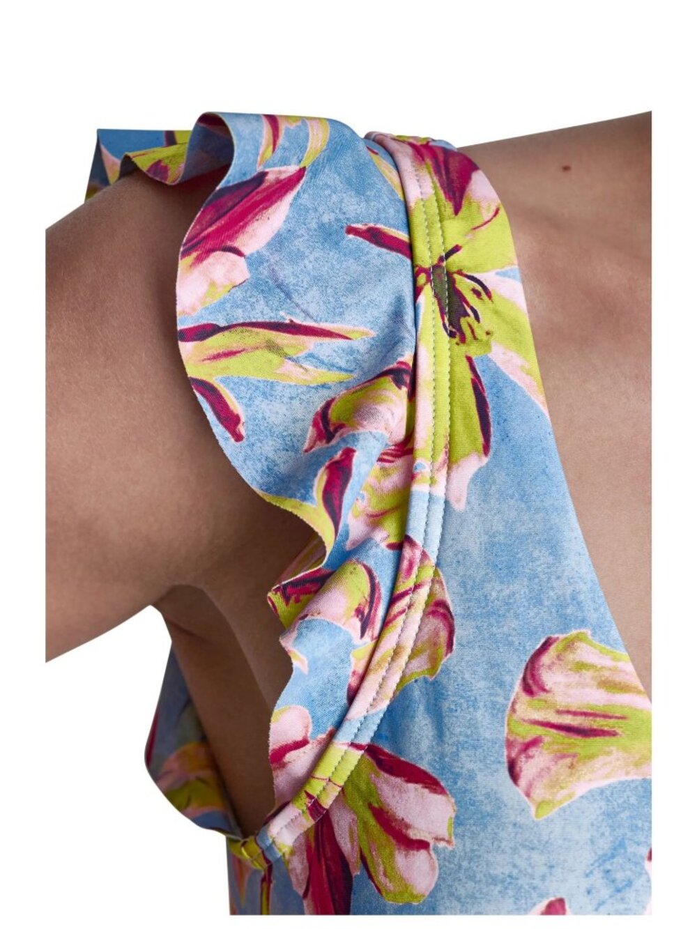 🆕DKNY Ruffle Sleeve Plunge One Piece Swimsuit Calypso Floral Medium - Picture 4 of 13